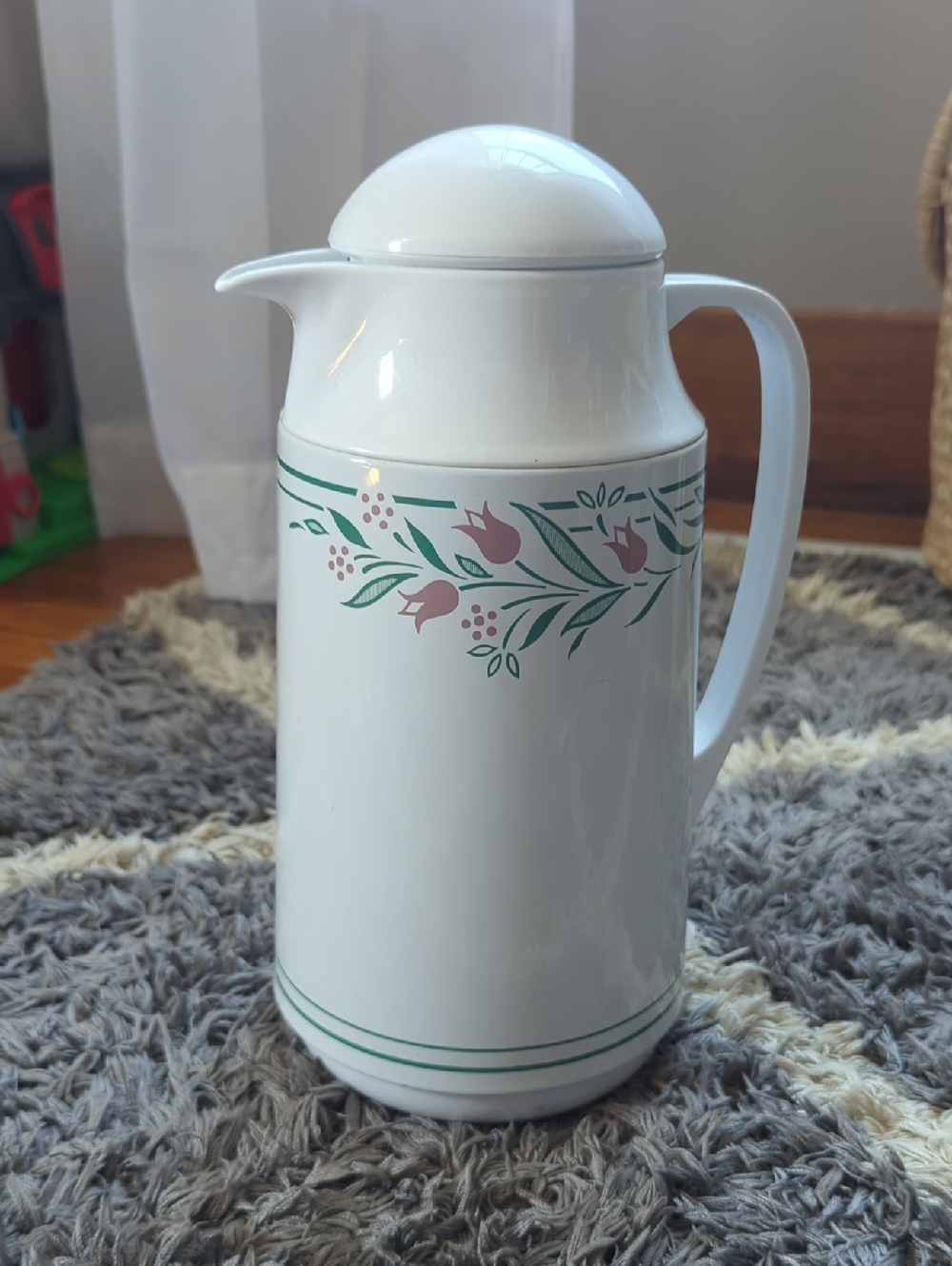 Corning Thermique Rosemarie 90s White Floral Thermal Carafe Insulated - Picture 1 of 6
